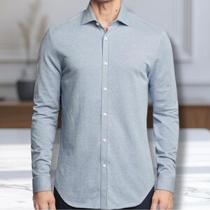 Michael Kors Men’s ‘Fine Gauge Knit Slim Fit Untucked Button-Down Shirt’ in Blue